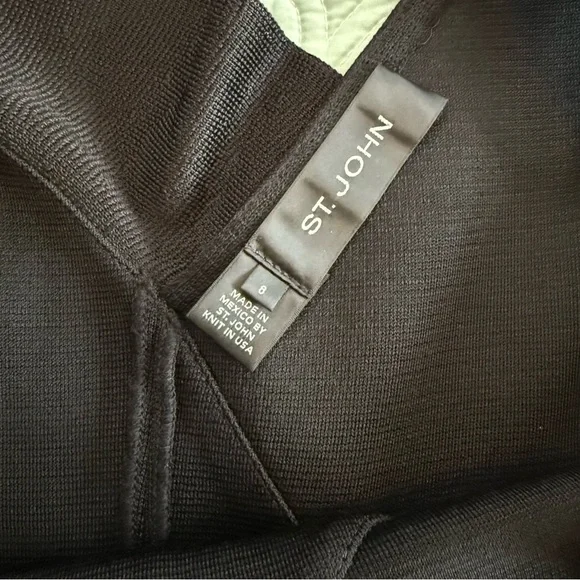 St. John Black Luster Knit Ruffle Cocktail Dress Size 8 Women - Picture 6 of 12